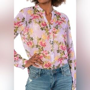 NWOT Women's Kut From The Kloth Sheer Chiffon Pink Floral Top Size Small